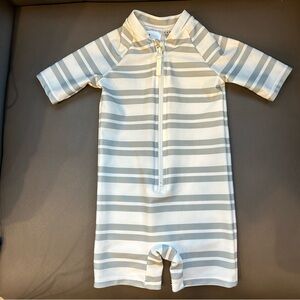 H&M Green and cream Striped Kids One-Piece Swimsuit. Sz 9-12m. UPF 50+